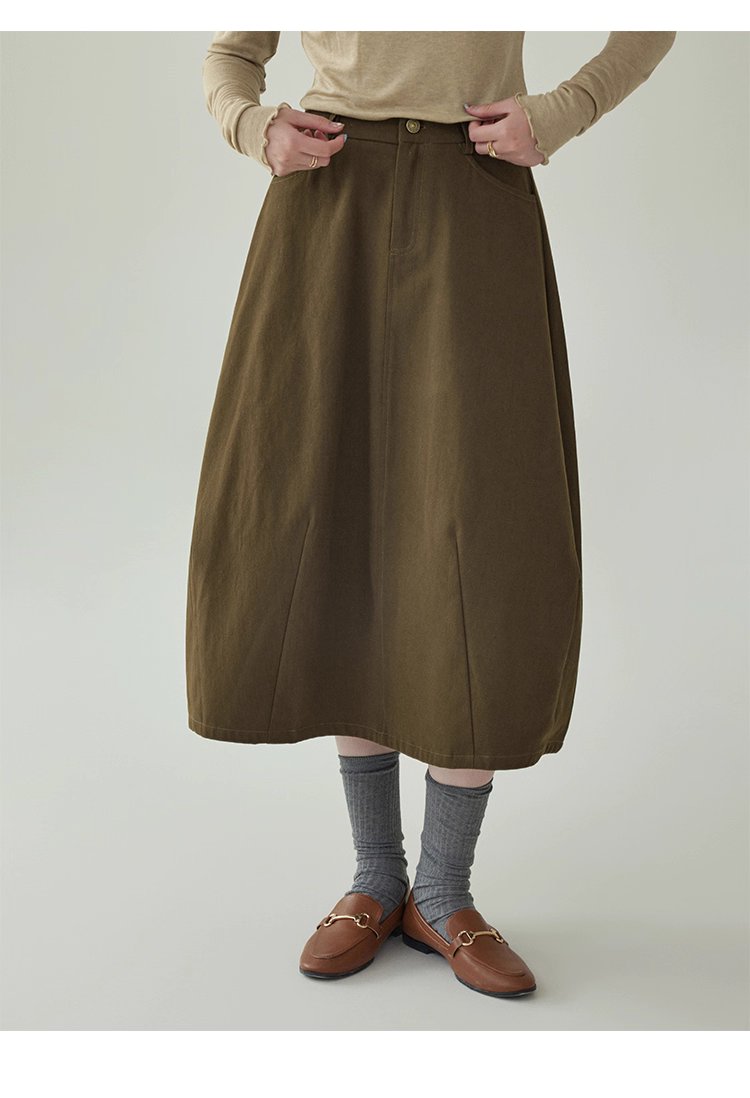 復古純色a字純棉半身裙女秋季新款後鬆緊花苞裙