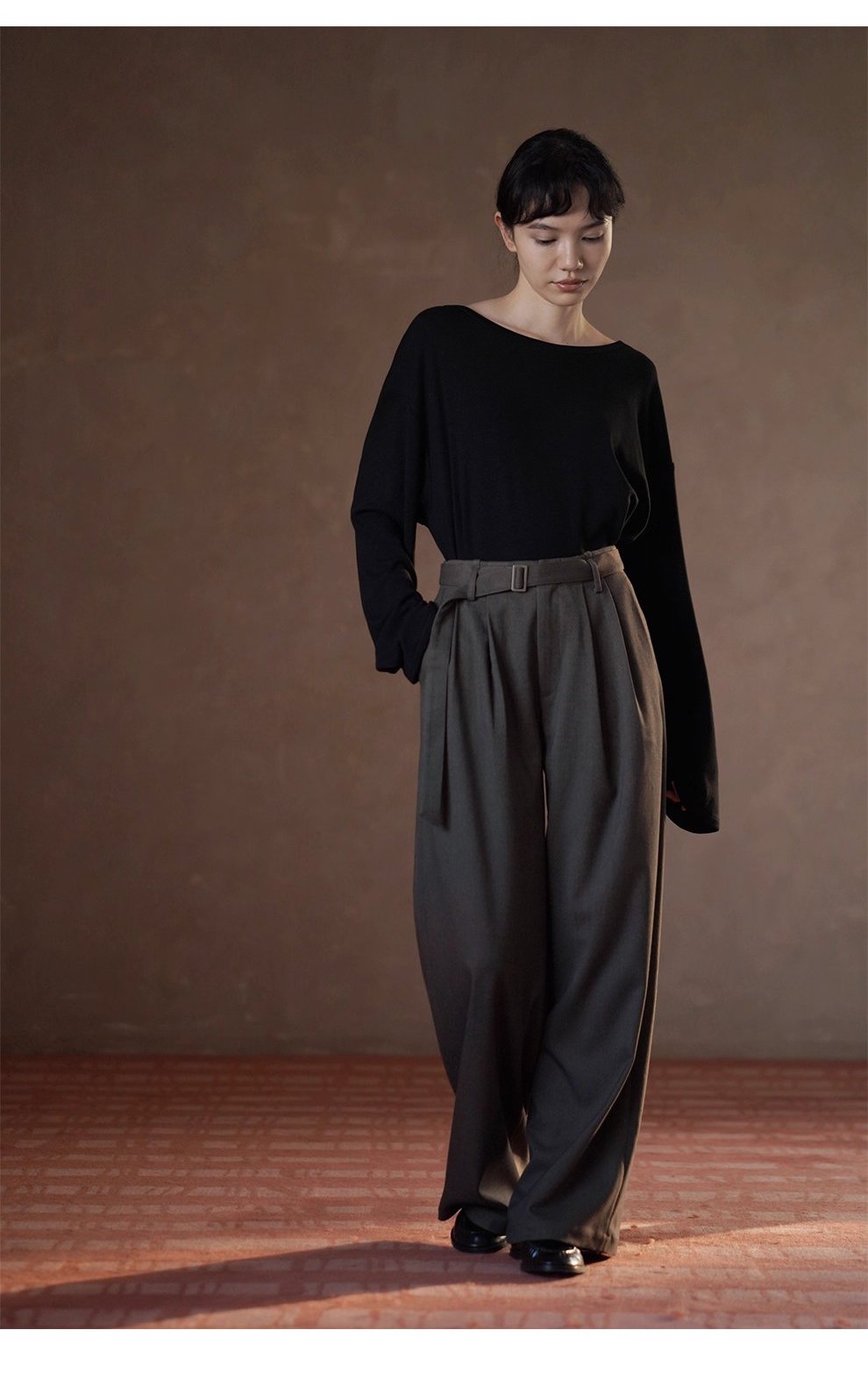 質感鬆弛通勤單品羊毛混紡西裝長褲高腰寬鬆顯瘦腿褲