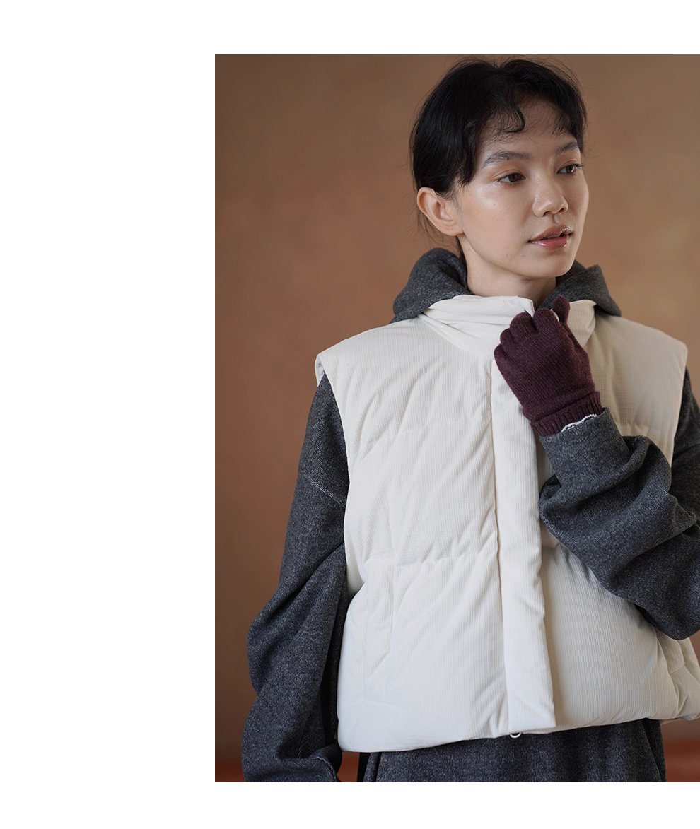 保暖軟糯小泡芙格外套紋肌理寬鬆短款立領夾棉馬甲棉服