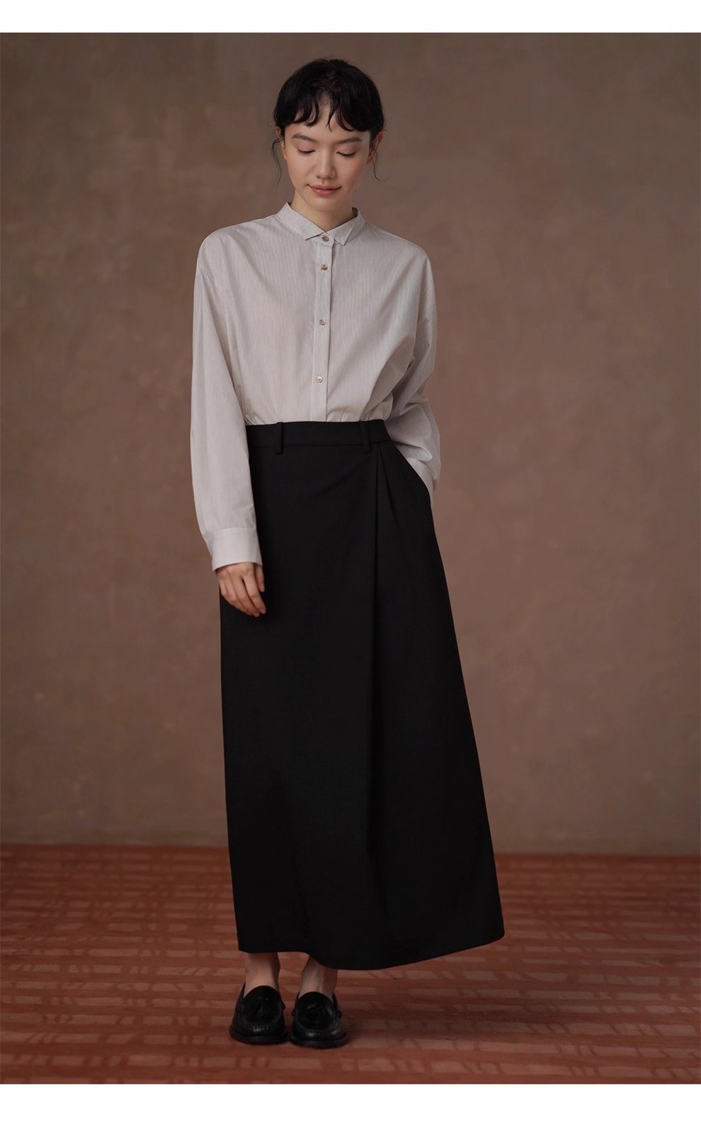 素描課堂藝術生襯衫小尖領設計細條紋寬鬆顯瘦通勤上衣