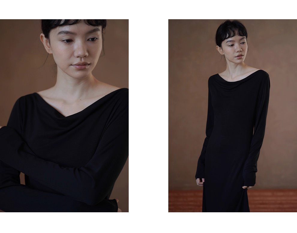 進階優雅巨顯瘦氣質蕩領彈性合身洋裝通勤長裙女