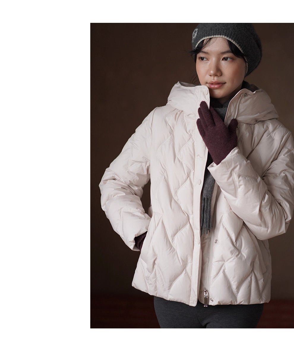 高密仿鑽絨人字紋絎線新國標90白鴨絨連帽短款羽絨衣女