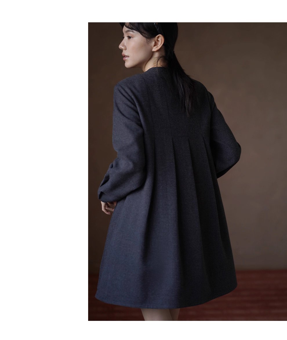 學院千金A字裙擺圓領半開門襟分割顯瘦短款加厚洋裝女