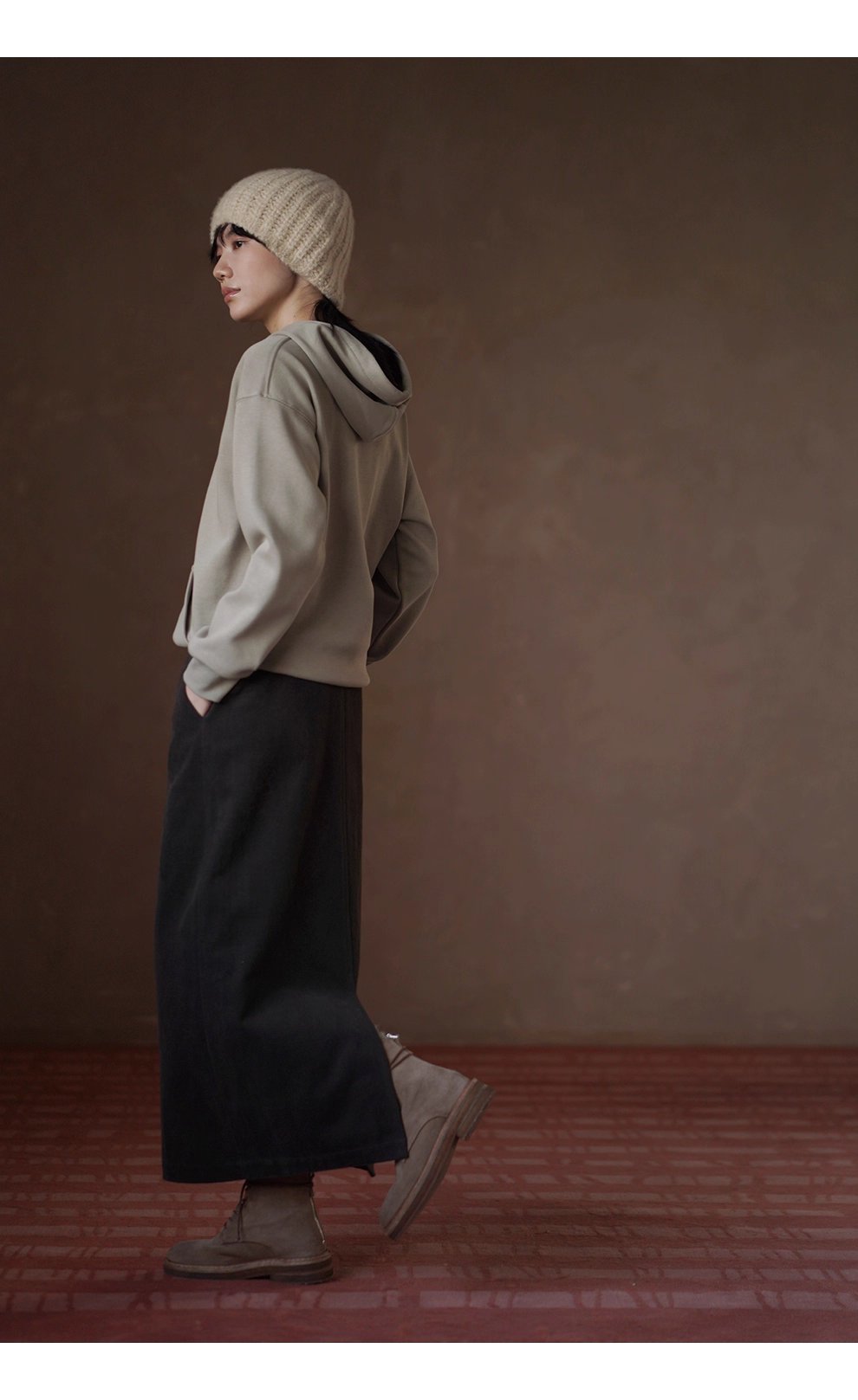 極簡H型通勤半身裙微彈斜紋磨毛紗卡高腰顯瘦長裙女