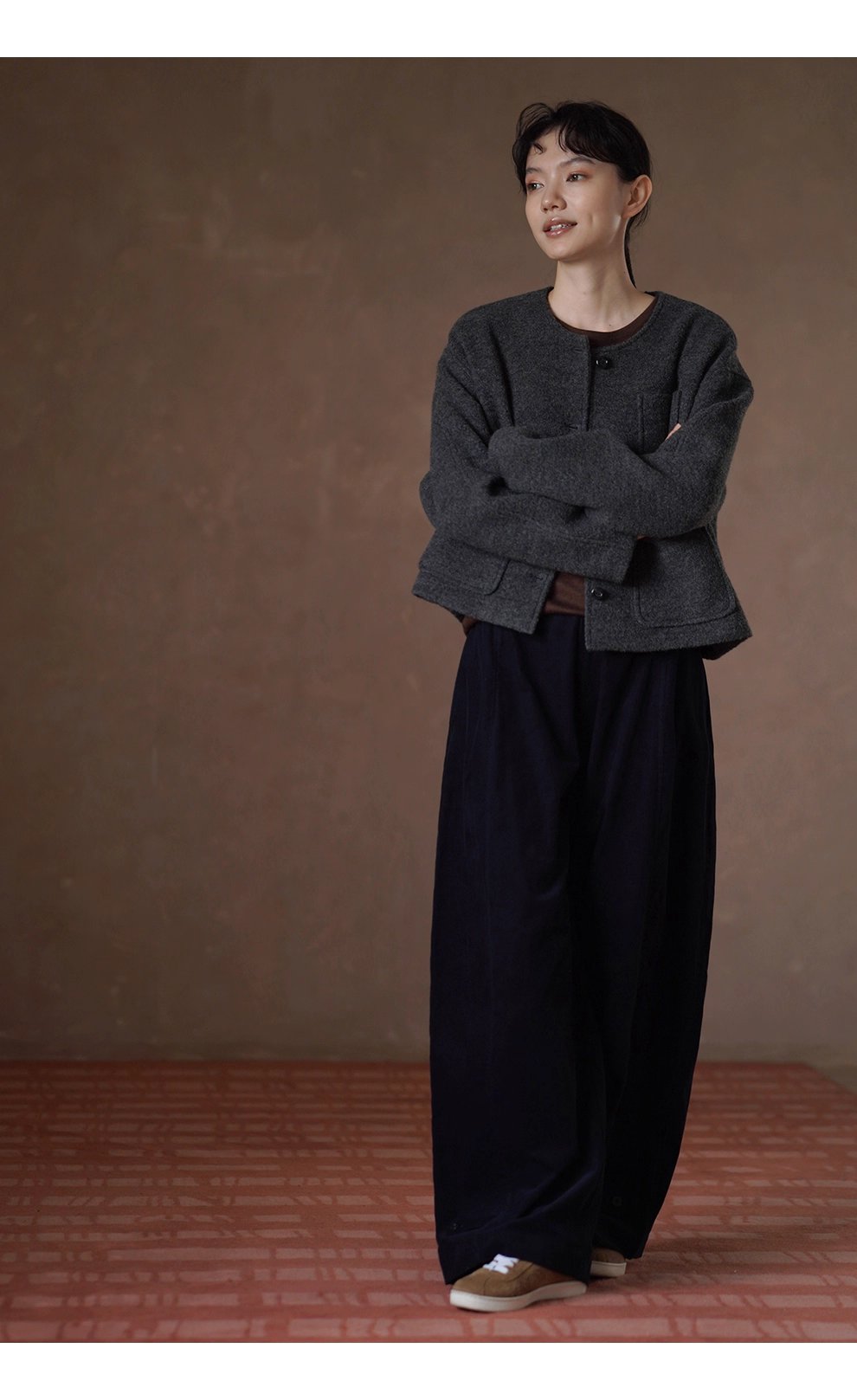 高克重高比例羊毛立絨毛呢外套短款圓領通勤顯瘦大衣女,高克重高比例羊毛立絨毛呢外套短款圓領通勤顯瘦大衣女,HBEW5097,高克重高比例羊毛立絨毛呢外套短款圓領通勤顯瘦大衣女,圓領排扣,羊毛混紡