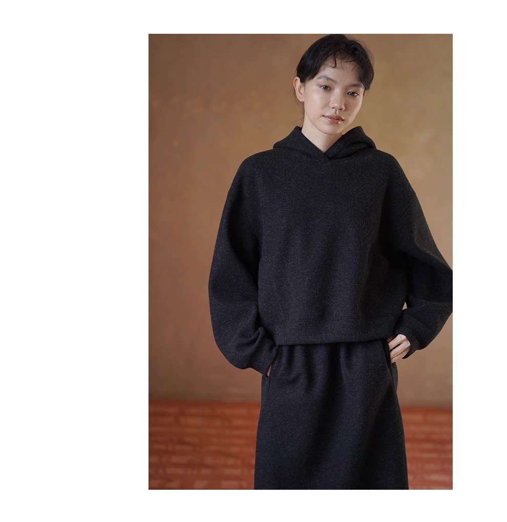 懶人時髦感加厚毛呢感連帽衛衣高腰半身裙顯瘦百搭套裝