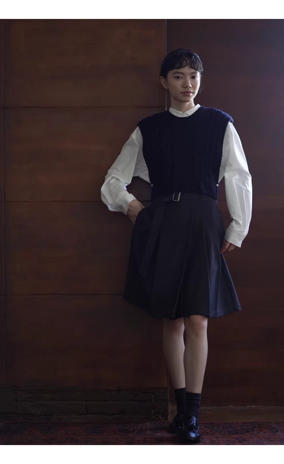 進階書呆子百褶裙高腰可調整顯瘦A字復古遮肉通勤半身裙,進階書呆子百褶裙高腰可調整顯瘦A字復古遮肉通勤半身裙,HBEW2028,進階書呆子百褶裙高腰可調整顯瘦A字復古遮肉通勤半身裙,高腰百褶,日字扣腰帶