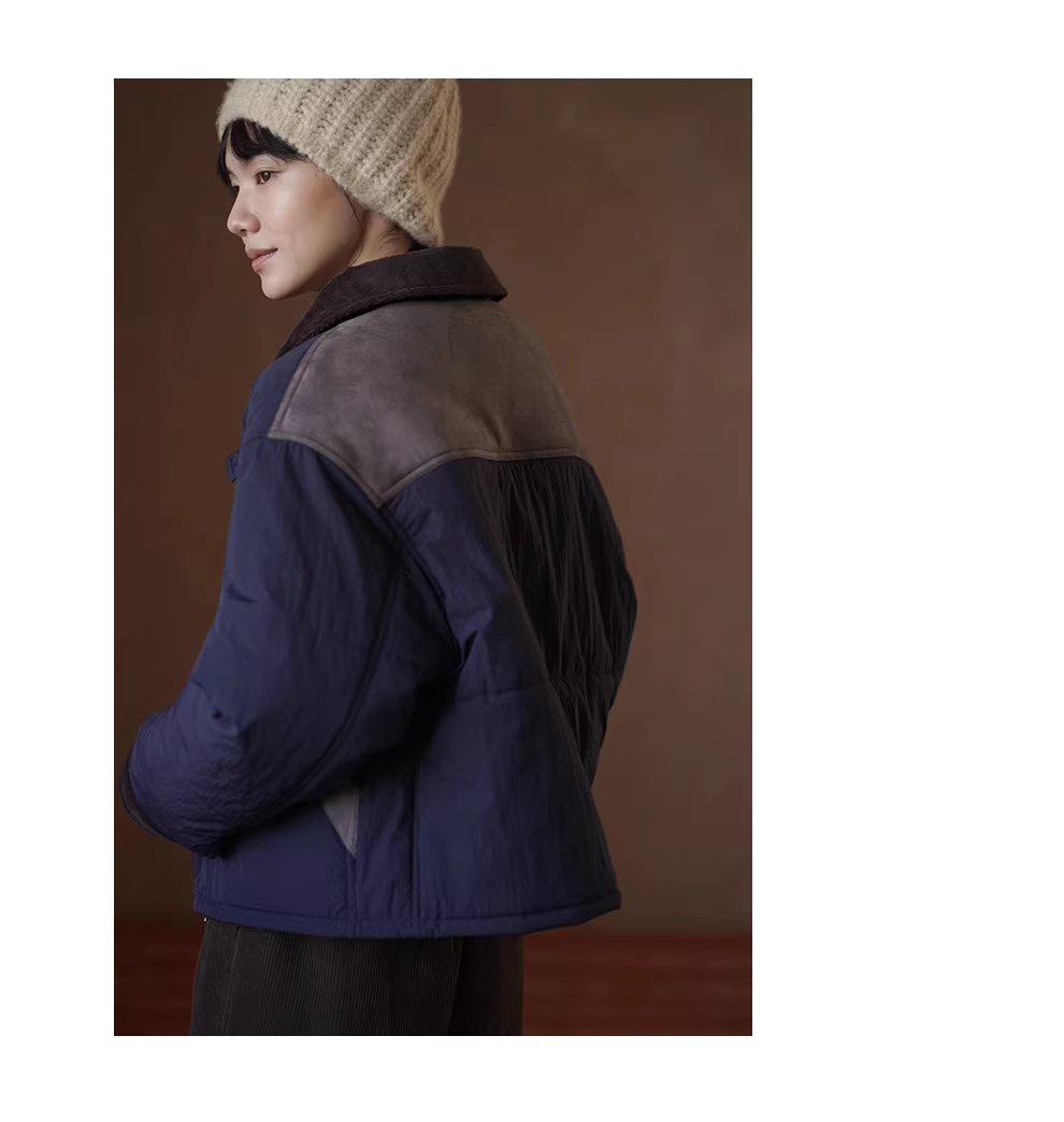 跳蚤市集復古撞色麂皮拼接燈芯絨翻領微寬鬆棉服短外套,跳蚤市集復古撞色麂皮拼接燈芯絨翻領微寬鬆棉服短外套,HBEW5101,跳蚤市集復古撞色麂皮拼接燈芯絨翻領微寬鬆棉服短外套,復古造型,保暖舒適