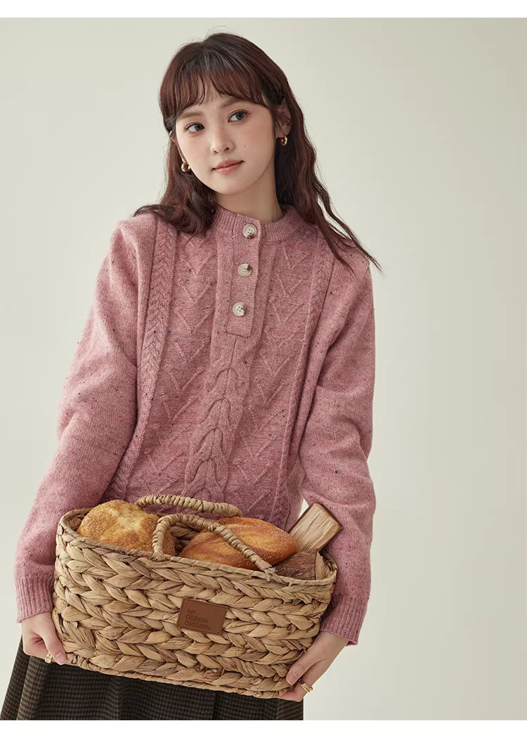 半開領麻花羊毛毛衣女冬季新款甜美彩點長袖上衣,半開領麻花羊毛毛衣女冬季新款甜美彩點長袖上衣,HBEW5106,半開領麻花羊毛毛衣女冬季新款甜美彩點長袖上衣,半開排扣,麻花針織