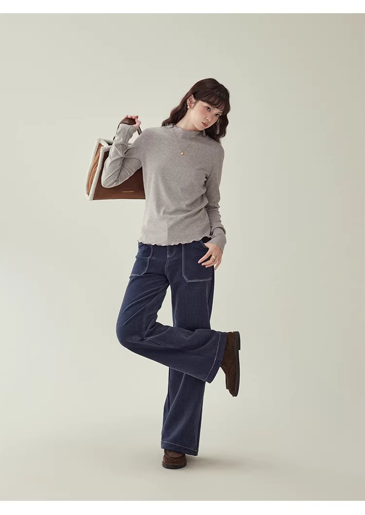 花邊半高領內搭T恤女冬季新款百搭條紋長袖上衣,花邊半高領內搭T恤女冬季新款百搭條紋長袖上衣,HBEW1153,花邊半高領內搭T恤女冬季新款百搭條紋長袖上衣,木耳邊,條紋造型