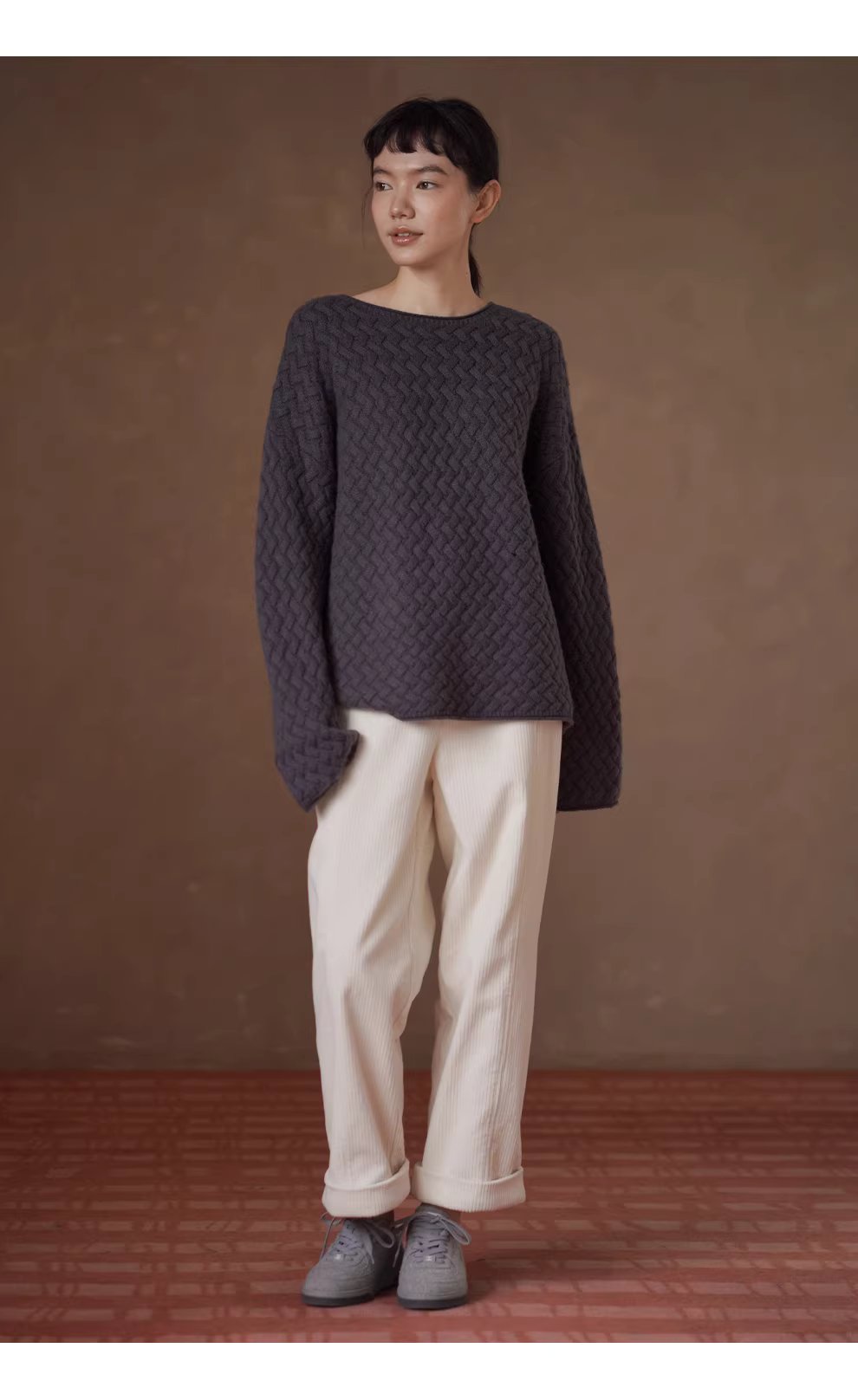 慵懶鬆弛立體編織提花肌理柔軟100羊毛寬鬆顯瘦圓領毛衣,慵懶鬆弛立體編織提花肌理柔軟100羊毛寬鬆顯瘦圓領毛衣,HBEW1165,慵懶鬆弛立體編織提花肌理柔軟100羊毛寬鬆顯瘦圓領毛衣,立體編織,羊毛100%