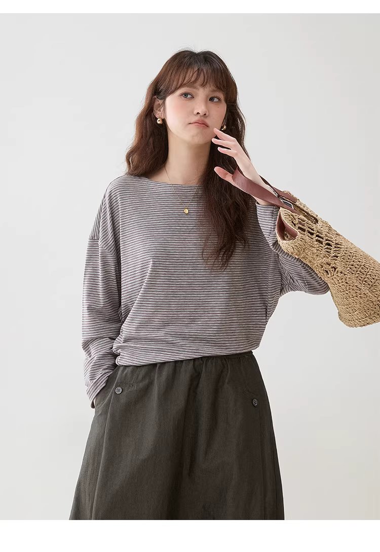 不規則蝙蝠袖暗條紋T恤女春季新款寬鬆小眾上衣,不規則蝙蝠袖暗條紋T恤女春季新款寬鬆小眾上衣,HBFS1005,不規則蝙蝠袖暗條紋T恤女春季新款寬鬆小眾上衣,蝙蝠袖型,天絲混紡