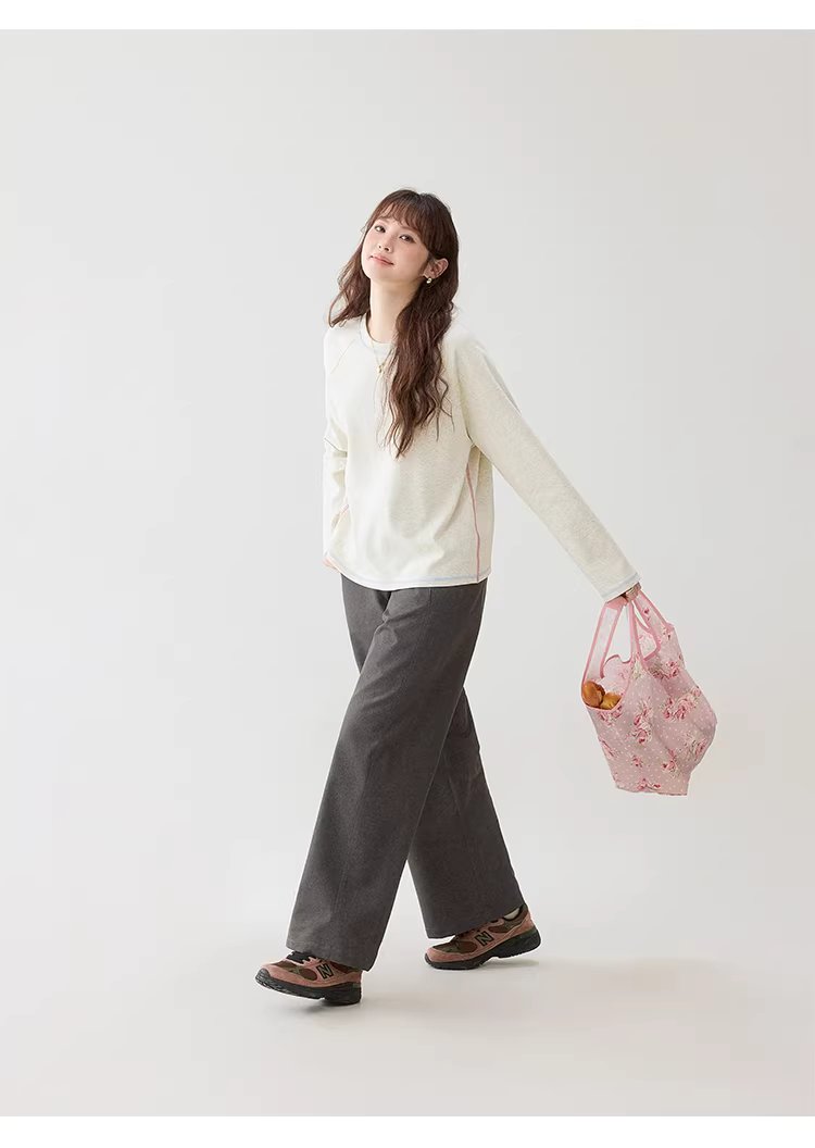 撞色反線長絨棉T恤女春季新款寬鬆插肩袖上衣,撞色反線長絨棉T恤女春季新款寬鬆插肩袖上衣,HBFS1009,撞色反線長絨棉T恤女春季新款寬鬆插肩袖上衣,撞色車線,花灰面料