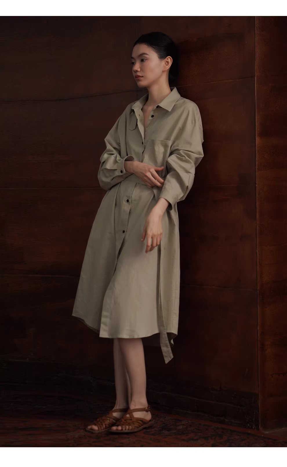 日常友善清透亞麻棉混紡襯衫領寬鬆H版型腰帶通勤洋裝,日常友善清透亞麻棉混紡襯衫領寬鬆H版型腰帶通勤洋裝,HBFS7003,日常友善清透亞麻棉混紡襯衫領寬鬆H版型腰帶通勤洋裝,通勤俐落,棉麻材質