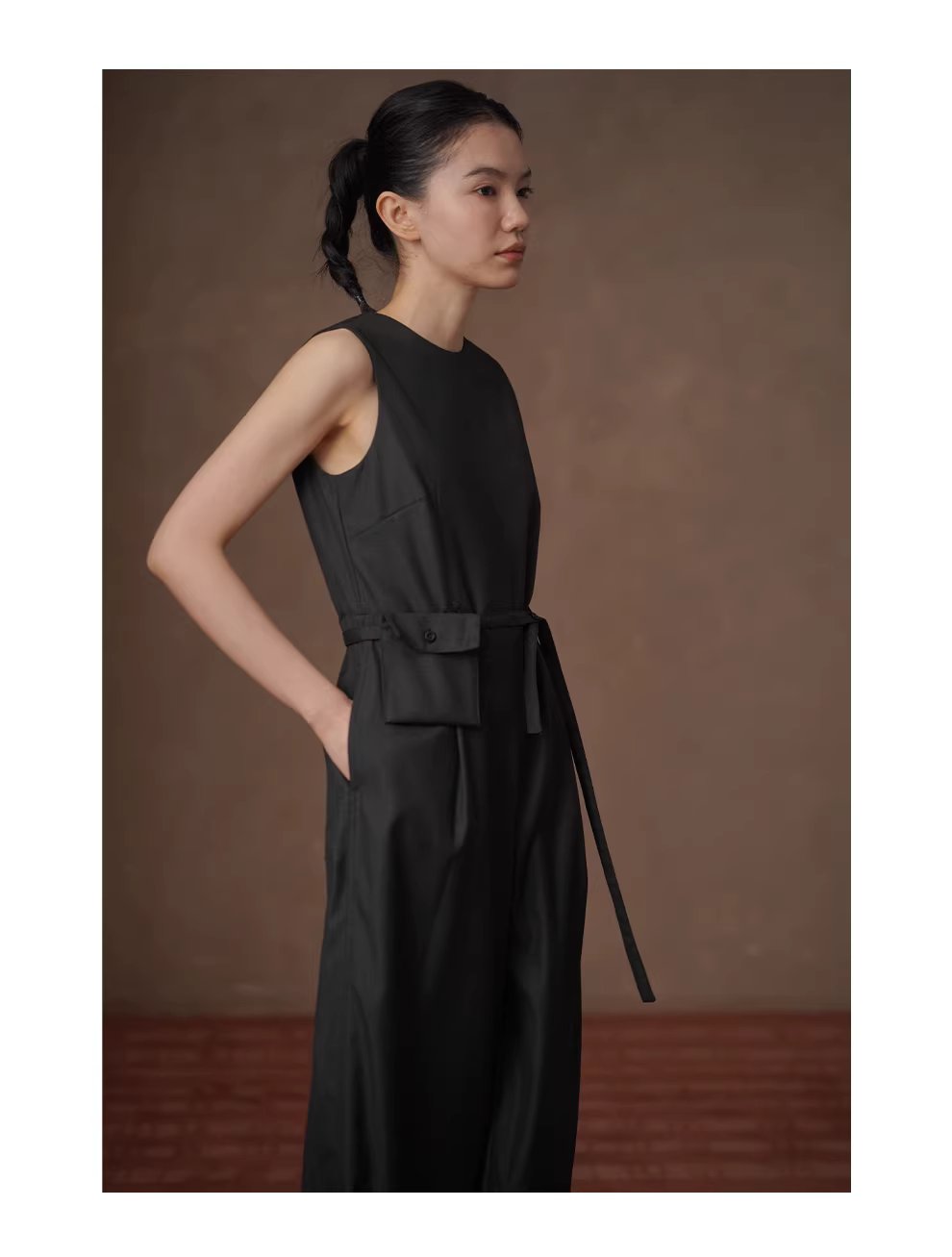 高級高智時髦無袖連身褲寬鬆顯瘦簡約立體口袋腰包長褲,高級高智時髦無袖連身褲寬鬆顯瘦簡約立體口袋腰包長褲,HBFS3012,高級高智時髦無袖連身褲寬鬆顯瘦簡約立體口袋腰包長褲,細膩啞光,調節腰帶