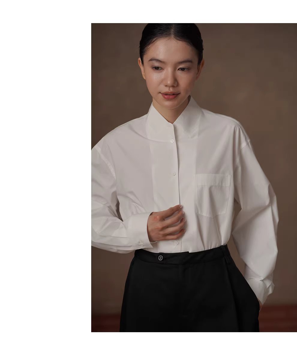 式復古回潮立領寬鬆H型顯瘦挺括好版型長袖疊穿襯衫女,式復古回潮立領寬鬆H型顯瘦挺括好版型長袖疊穿襯衫女,HBFS1037,式復古回潮立領寬鬆H型顯瘦挺括好版型長袖疊穿襯衫女,親膚透氣,版型修飾