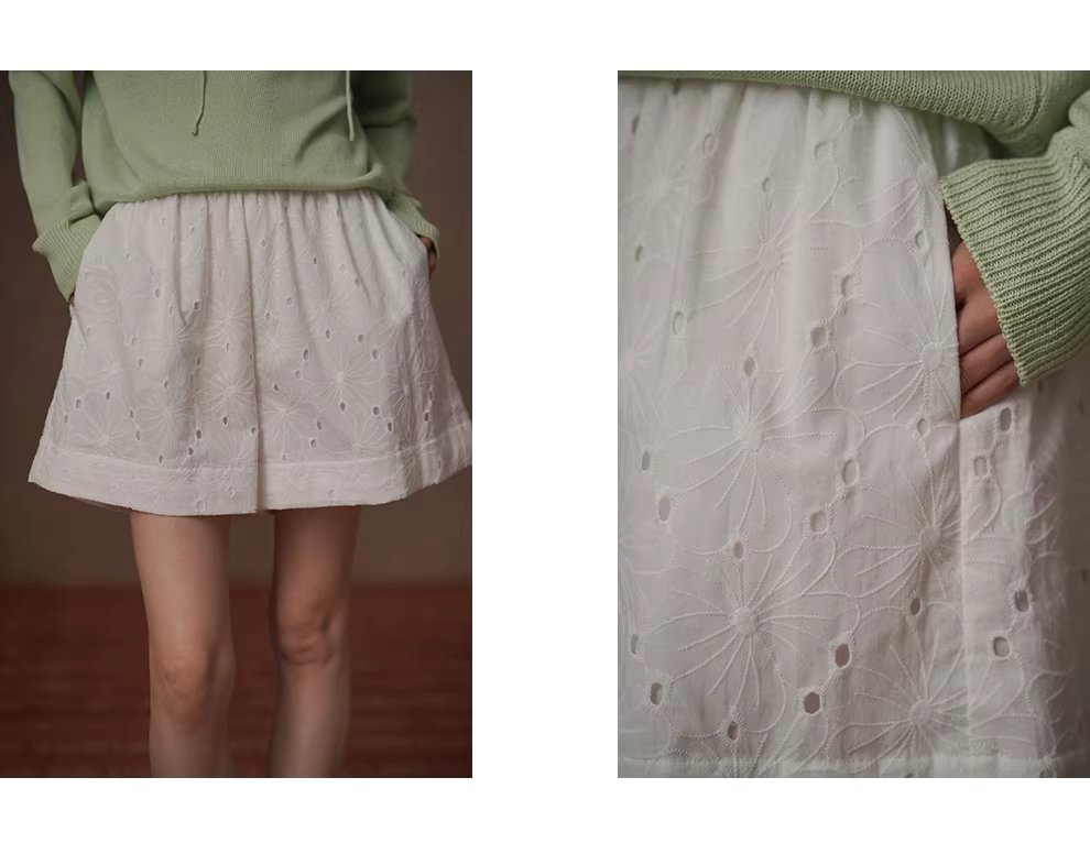 100棉基底搭配重工鏤空繡花鬆緊高腰顯瘦休閒百搭短褲女,100棉基底搭配重工鏤空繡花鬆緊高腰顯瘦休閒百搭短褲女,HBFS3013,100棉基底搭配重工鏤空繡花鬆緊高腰顯瘦休閒百搭短褲女,全棉親膚,直筒版型