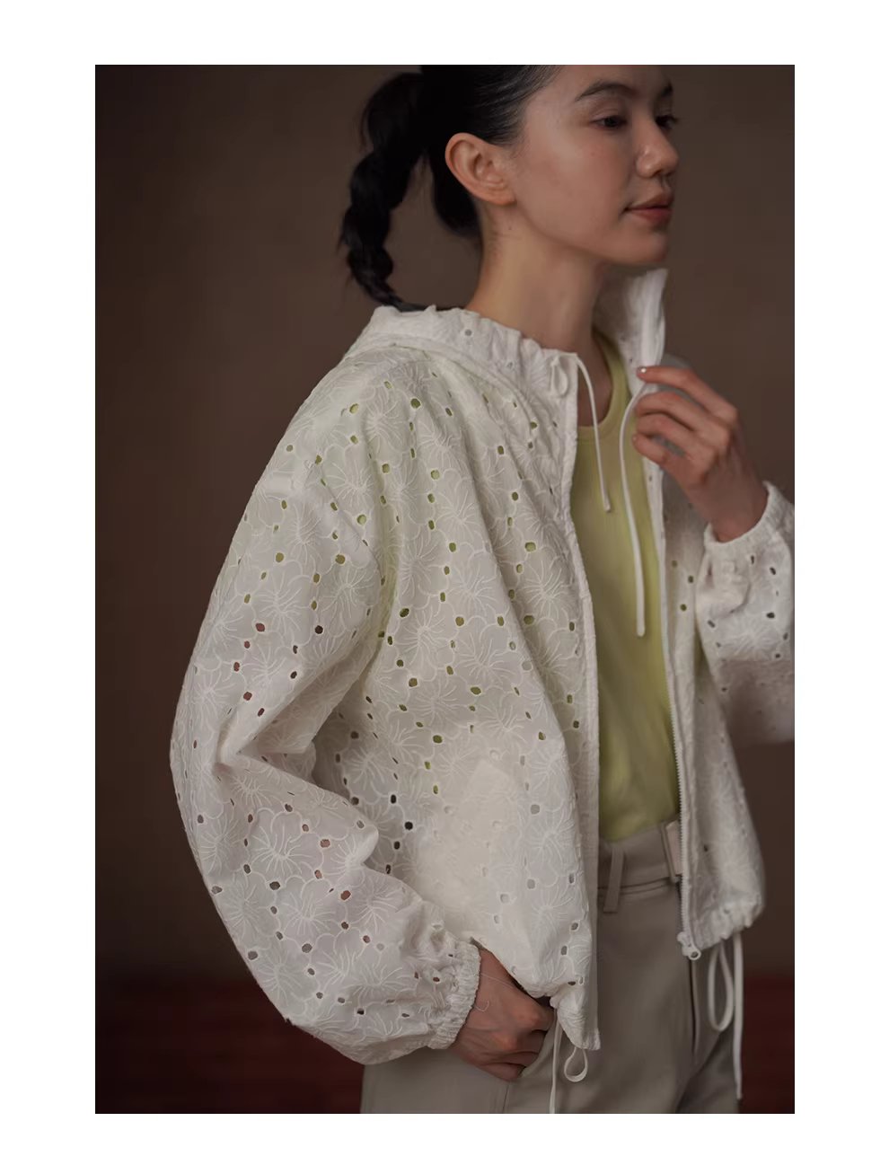 訂製立體鏤空繡100棉透氣寬鬆顯瘦長袖連帽休閒外套女,訂製立體鏤空繡100棉透氣寬鬆顯瘦長袖連帽休閒外套女,HBFS5009,訂製立體鏤空繡100棉透氣寬鬆顯瘦長袖連帽休閒外套女,鏤空繡花,全棉親膚