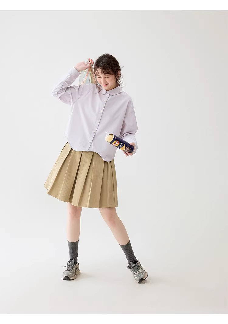 弧形擺娃娃領紫色襯衫女26春季新款減齡長袖上衣,弧形擺娃娃領紫色襯衫女26春季新款減齡長袖上衣,HBFS1046,弧形擺娃娃領紫色襯衫女26春季新款減齡長袖上衣,娃娃領,天絲混棉