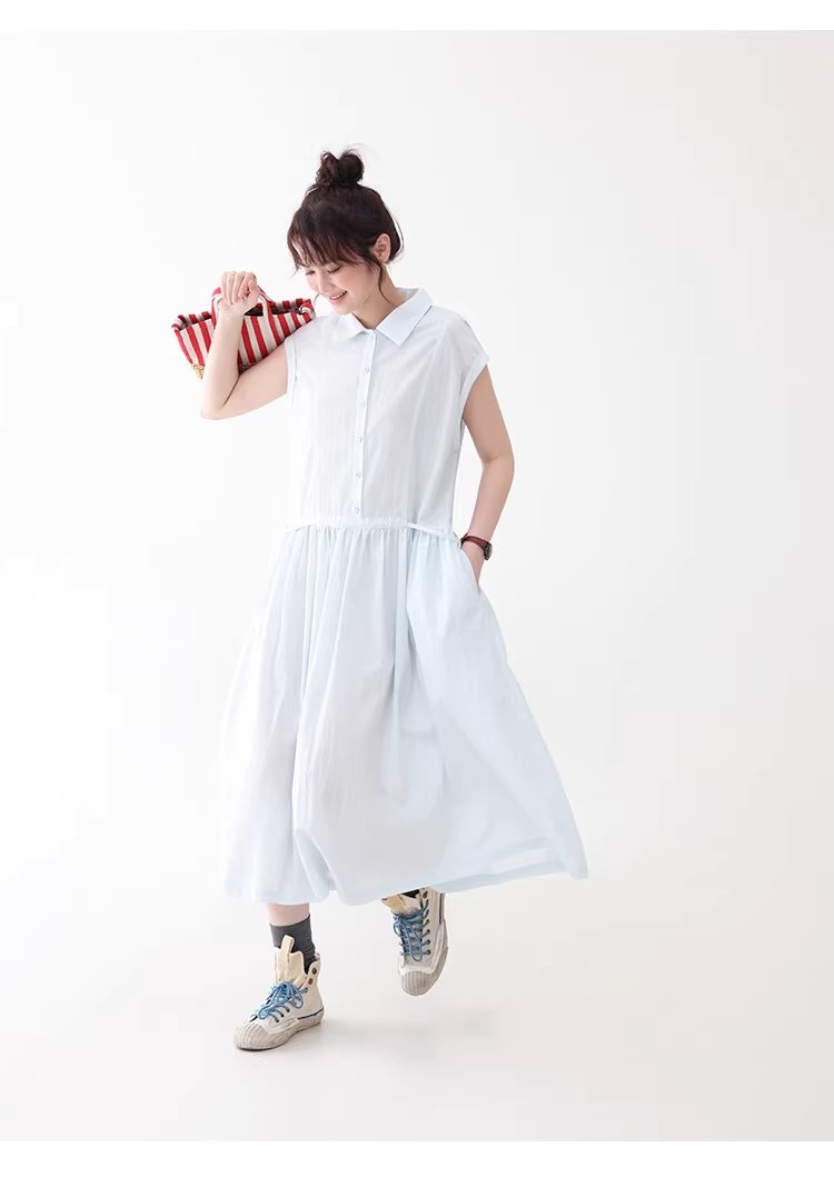 純色繫帶收腰大擺洋裝女26夏季新款polo領長裙,純色繫帶收腰大擺洋裝女26夏季新款polo領長裙,HBFS7017,純色繫帶收腰大擺洋裝女26夏季新款polo領長裙,襯衫洋裝,天絲混棉