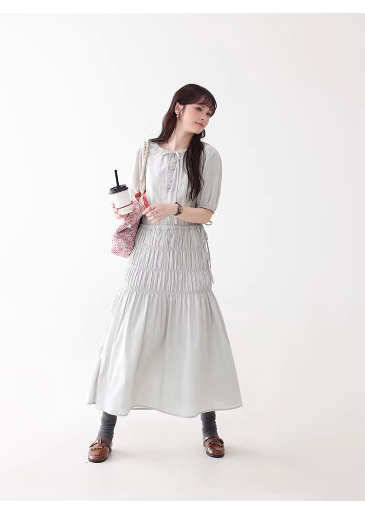 小眾褶皺收腰顯瘦洋裝女夏季新款純棉短袖長裙,小眾褶皺收腰顯瘦洋裝女夏季新款純棉短袖長裙,HBFS7019,小眾褶皺收腰顯瘦洋裝女夏季新款純棉短袖長裙,褶皺收腰,全棉面料