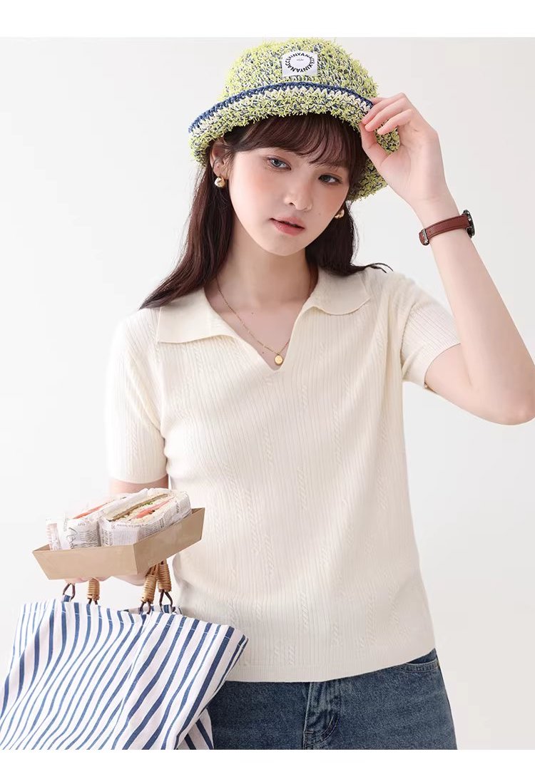 純色扭花翻V領短袖針織衫女26夏季新款溫柔顯瘦上衣,純色扭花翻V領短袖針織衫女26夏季新款溫柔顯瘦上衣,HBFS1054,純色扭花翻V領短袖針織衫女26夏季新款溫柔顯瘦上衣,V型翻領,修身版型