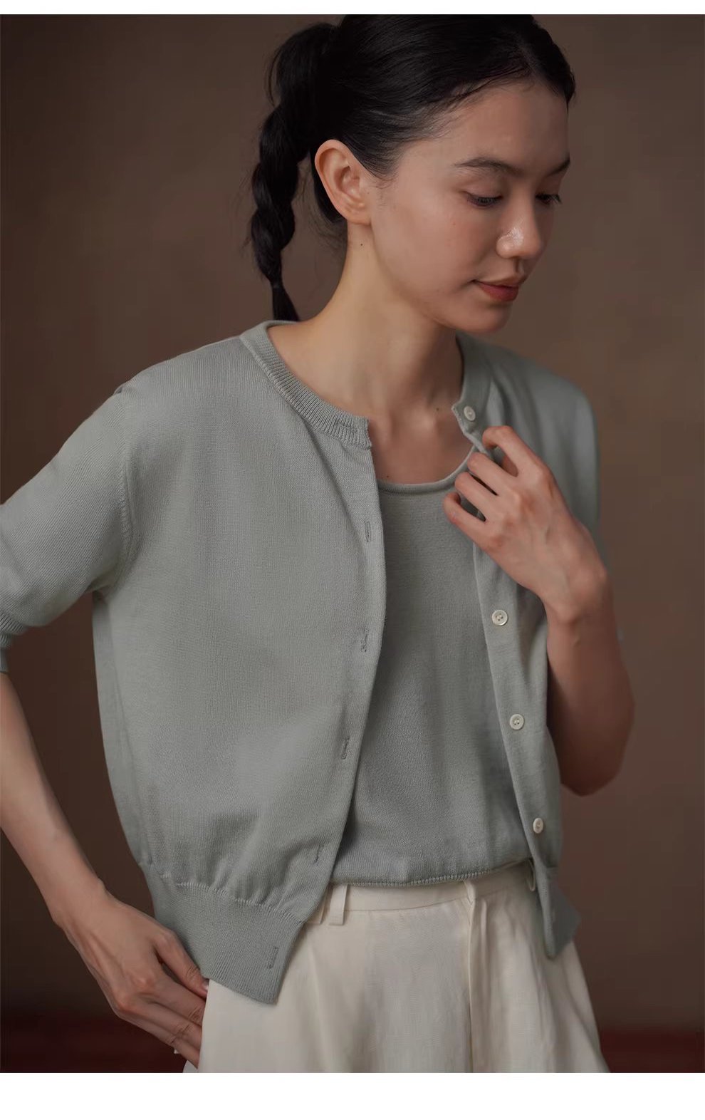 明朗輕鹽系100棉針織寬鬆顯瘦開襟衫背心休閒減齡兩件女,明朗輕鹽系100棉針織寬鬆顯瘦開襟衫背心休閒減齡兩件女,HBFS1057,明朗輕鹽系100棉針織寬鬆顯瘦開襟衫背心休閒減齡兩件女,鹽系穿搭,全棉面料