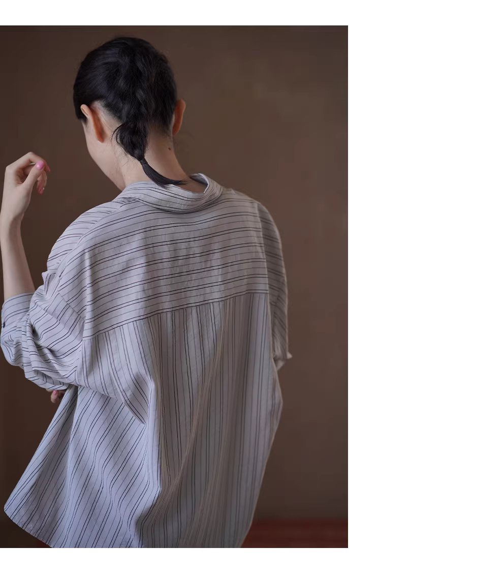 清冷淡人氛圍透氣品質色織條紋寬鬆垂感顯瘦長袖襯衫女,清冷淡人氛圍透氣品質色織條紋寬鬆垂感顯瘦長袖襯衫女,HBFS1064,清冷淡人氛圍透氣品質色織條紋寬鬆垂感顯瘦長袖襯衫女,挺版抗皺,寬鬆落肩