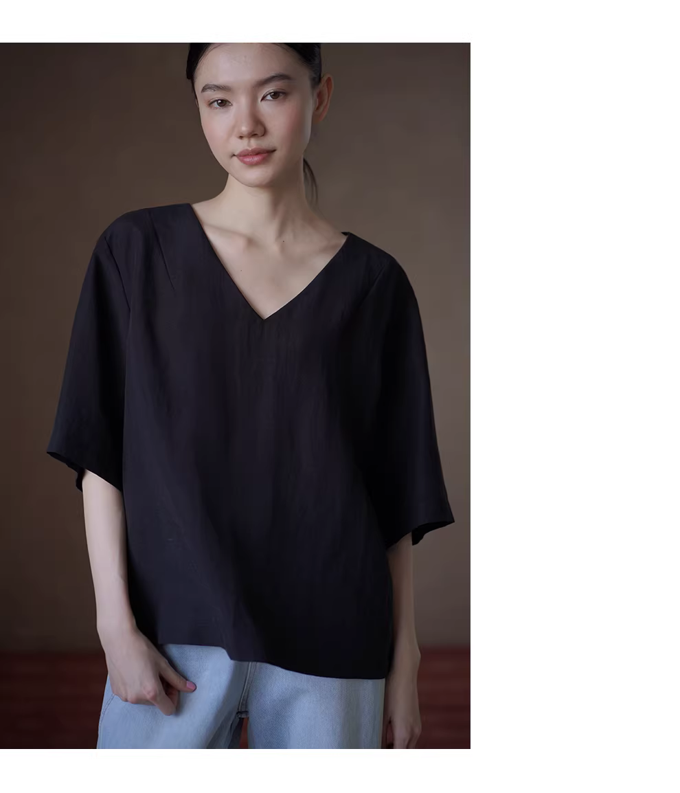 極簡主義精英通勤挺括立體剪裁V領直筒寬鬆顯瘦短袖襯衫,極簡主義精英通勤挺括立體剪裁V領直筒寬鬆顯瘦短袖襯衫,HBFS1073,極簡主義精英通勤挺括立體剪裁V領直筒寬鬆顯瘦短袖襯衫,絲滑面料,直筒寬鬆