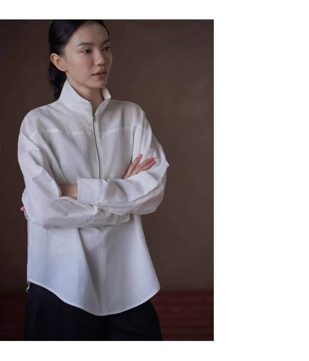 天然呼吸感亞麻棉半開門襟立領寬鬆長袖簡約顯瘦襯衫女,天然呼吸感亞麻棉半開門襟立領寬鬆長袖簡約顯瘦襯衫女,HBFS1075,天然呼吸感亞麻棉半開門襟立領寬鬆長袖簡約顯瘦襯衫女,俐落幹練,半開拉鍊