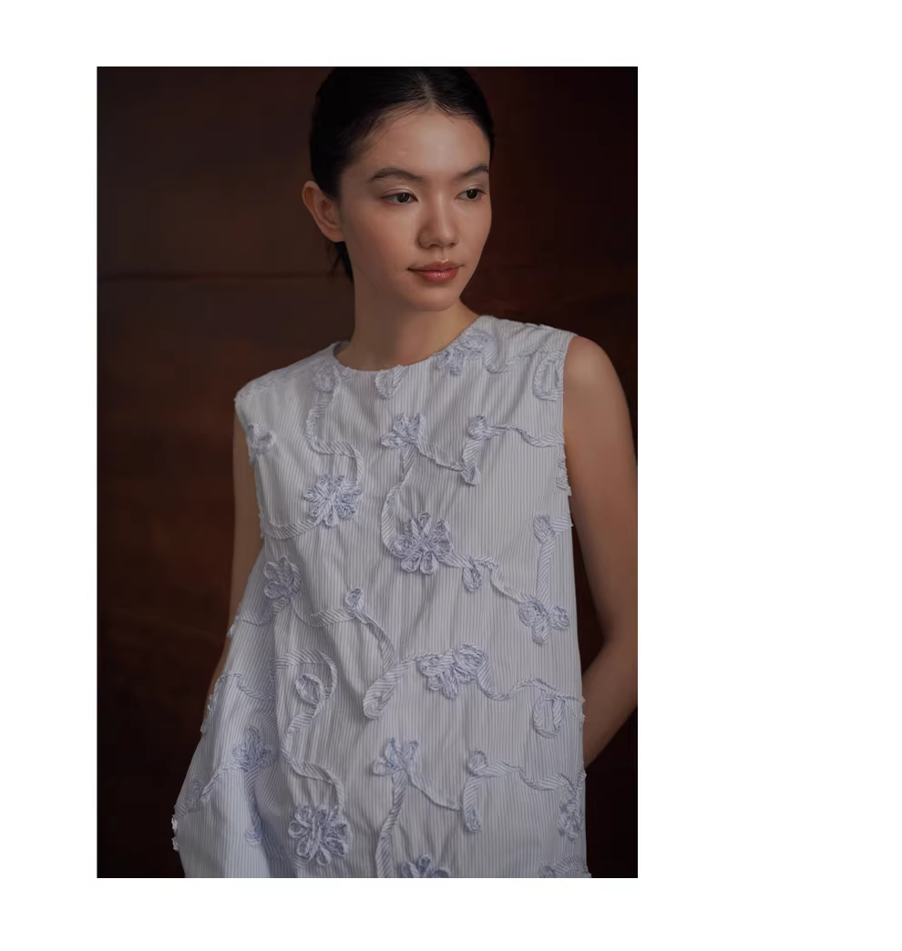 花卉夢境重工立體刺繡清新條紋圓領直筒寬鬆背心洋裝,花卉夢境重工立體刺繡清新條紋圓領直筒寬鬆背心洋裝,HBFS7030,花卉夢境重工立體刺繡清新條紋圓領直筒寬鬆背心洋裝,配色清爽,立體花裙