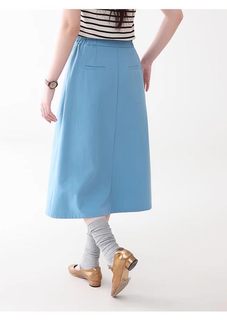 藍色側邊收腰口袋半身裙女夏新款壓褶中長裙傘裙,藍色側邊收腰口袋半身裙女夏新款壓褶中長裙傘裙,HBFS2016,藍色側邊收腰口袋半身裙女夏新款壓褶中長裙傘裙,高腰壓摺,傘狀長裙