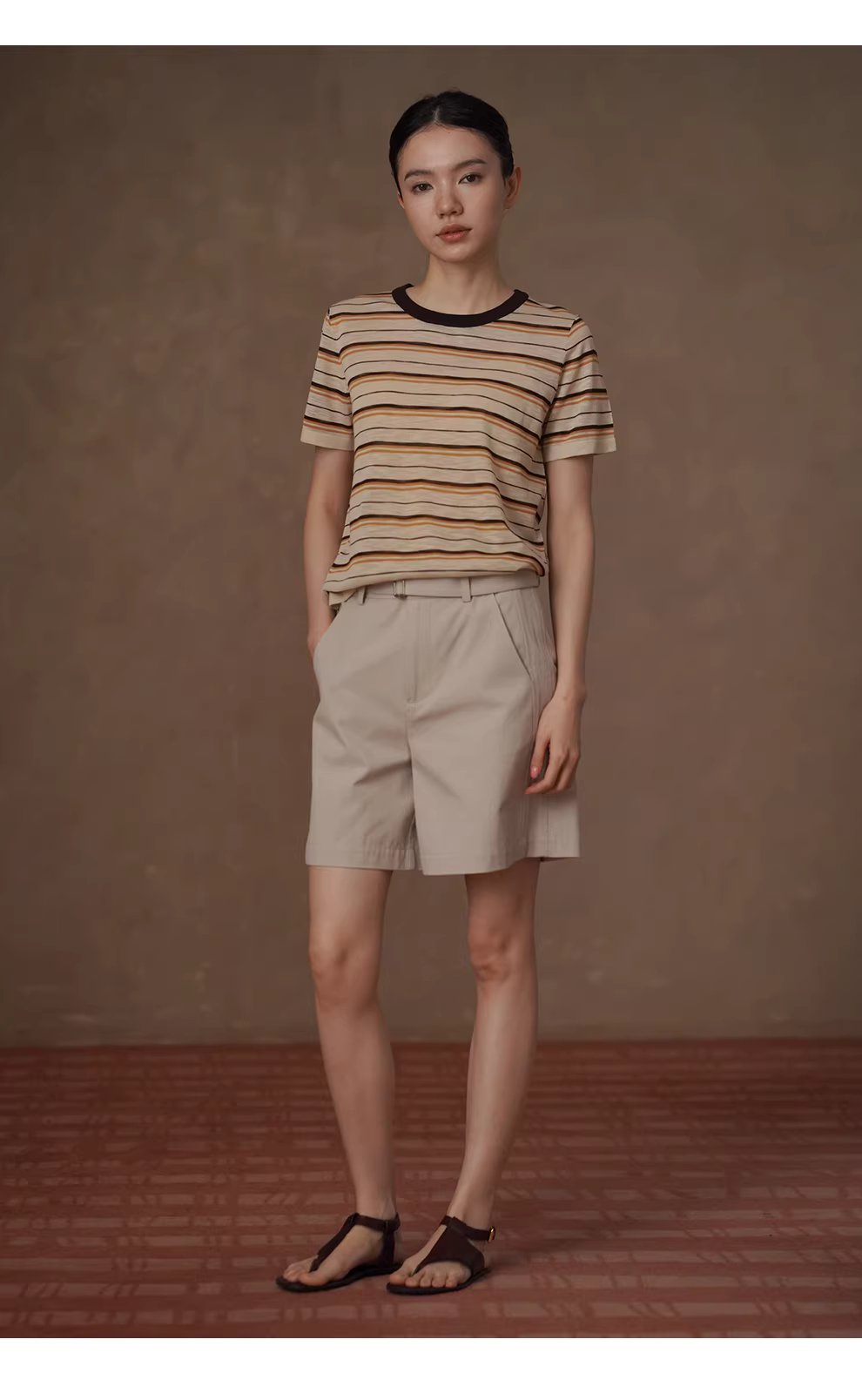 沙灘條紋超爽竹節麻紗線撞色圓領短袖寬鬆顯瘦針織上衣,沙灘條紋超爽竹節麻紗線撞色圓領短袖寬鬆顯瘦針織上衣,HBFS1095,沙灘條紋超爽竹節麻紗線撞色圓領短袖寬鬆顯瘦針織上衣,舒適清爽,撞色領口