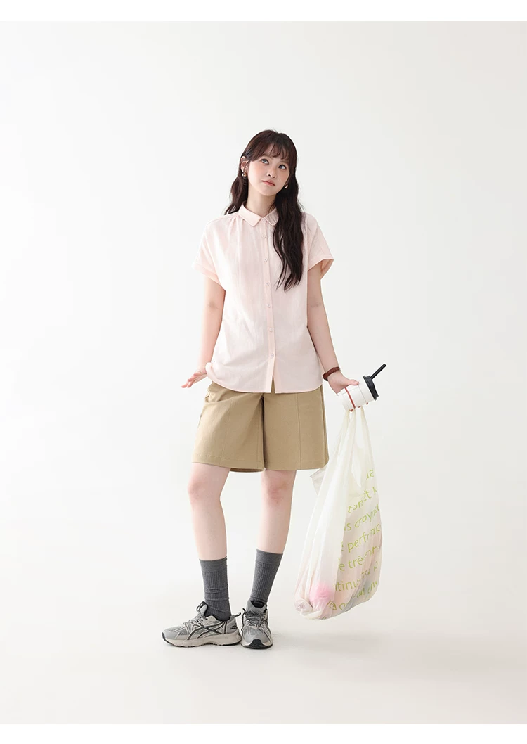 甜美純色小翻領短袖襯衫女夏新款寬鬆單排扣上衣,襯衫,韓系女裝,甜美純色小翻領短袖襯衫女夏新款寬鬆單排扣上衣,HBFS1100,甜美純色小翻領短袖襯衫女夏新款寬鬆單排扣上衣