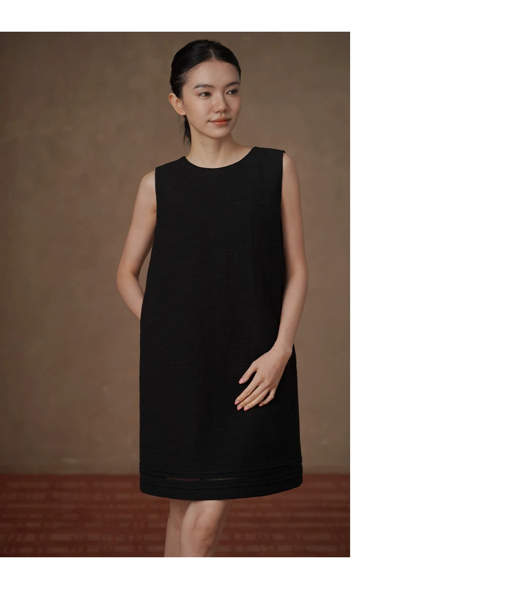 簡約萊賽爾棉寬鬆直筒圓領短洋裝下擺鏤空花邊裙子,簡約萊賽爾棉寬鬆直筒圓領短洋裝下擺鏤空花邊裙子,HBFS7047,簡約萊賽爾棉寬鬆直筒圓領短洋裝下擺鏤空花邊裙子,涼感不悶,清爽俐落