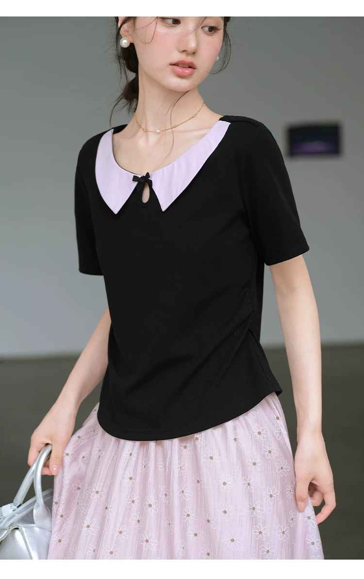 夏裝女2026新款正肩短袖T恤女大尺碼胖mm顯瘦韓系設計感上衣,夏裝女2026新款正肩短袖T恤女大尺碼胖mm顯瘦韓系設計感上衣,HBFS1173,夏裝女2026新款正肩短袖T恤女大尺碼胖mm顯瘦韓系設計感上衣,撞色翻領,正肩版型