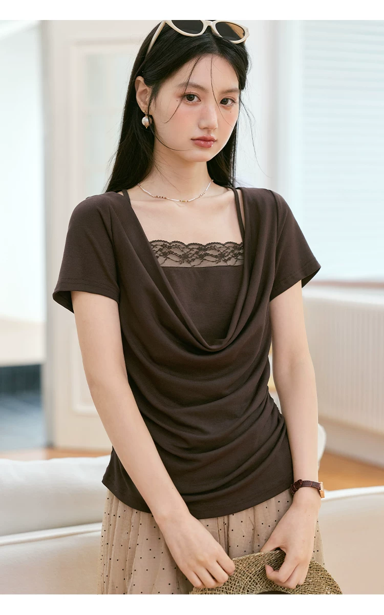 胖mm大尺碼絕美咖色短袖T恤女夏2026新款氣質假兩件蕩領上衣,胖mm大尺碼絕美咖色短袖T恤女夏2026新款氣質假兩件蕩領上衣,HBFS1231,胖mm大尺碼絕美咖色短袖T恤女夏2026新款氣質假兩件蕩領上衣,中大尺碼,蕩領設計