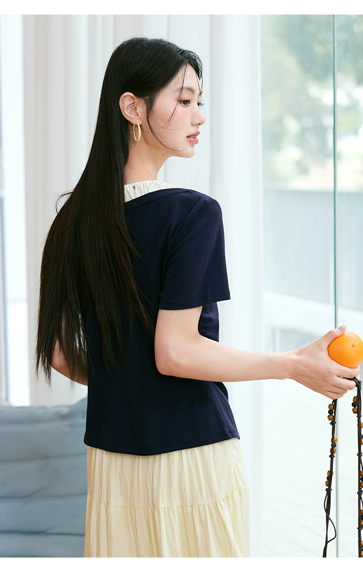胖mm大尺碼女裝假兩件短袖T恤2026新款夏季法式繫帶收腰上衣,胖mm大尺碼女裝假兩件短袖T恤2026新款夏季法式繫帶收腰上衣,HBFS1246,胖mm大尺碼女裝假兩件短袖T恤2026新款夏季法式繫帶收腰上衣,中大尺碼,假兩件式