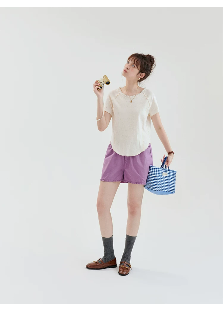 不規則花邊領彩點T恤女夏新款弧形下擺短袖上衣,不規則花邊領彩點T恤女夏新款弧形下擺短袖上衣,HBFS1250,不規則花邊領彩點T恤女夏新款弧形下擺短袖上衣,木耳邊,彩點面料