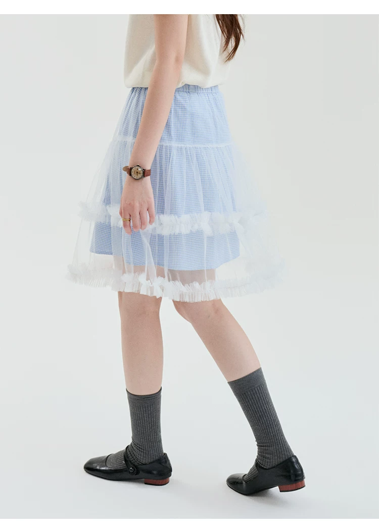 法式純棉木耳邊網紗短裙女夏新款甜美藍格半身裙,法式純棉木耳邊網紗短裙女夏新款甜美藍格半身裙,HBFS2059,法式純棉木耳邊網紗短裙女夏新款甜美藍格半身裙,網紗蓬裙,全棉面料
