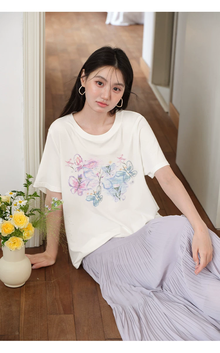 大尺寸胖mm夏裝蝴蝶印花白色短袖T恤女2026新款寬鬆正肩上衣,大尺寸胖mm夏裝蝴蝶印花白色短袖T恤女2026新款寬鬆正肩上衣,HBFS1315,大尺寸胖mm夏裝蝴蝶印花白色短袖T恤女2026新款寬鬆正肩上衣,中大尺碼,文青印花