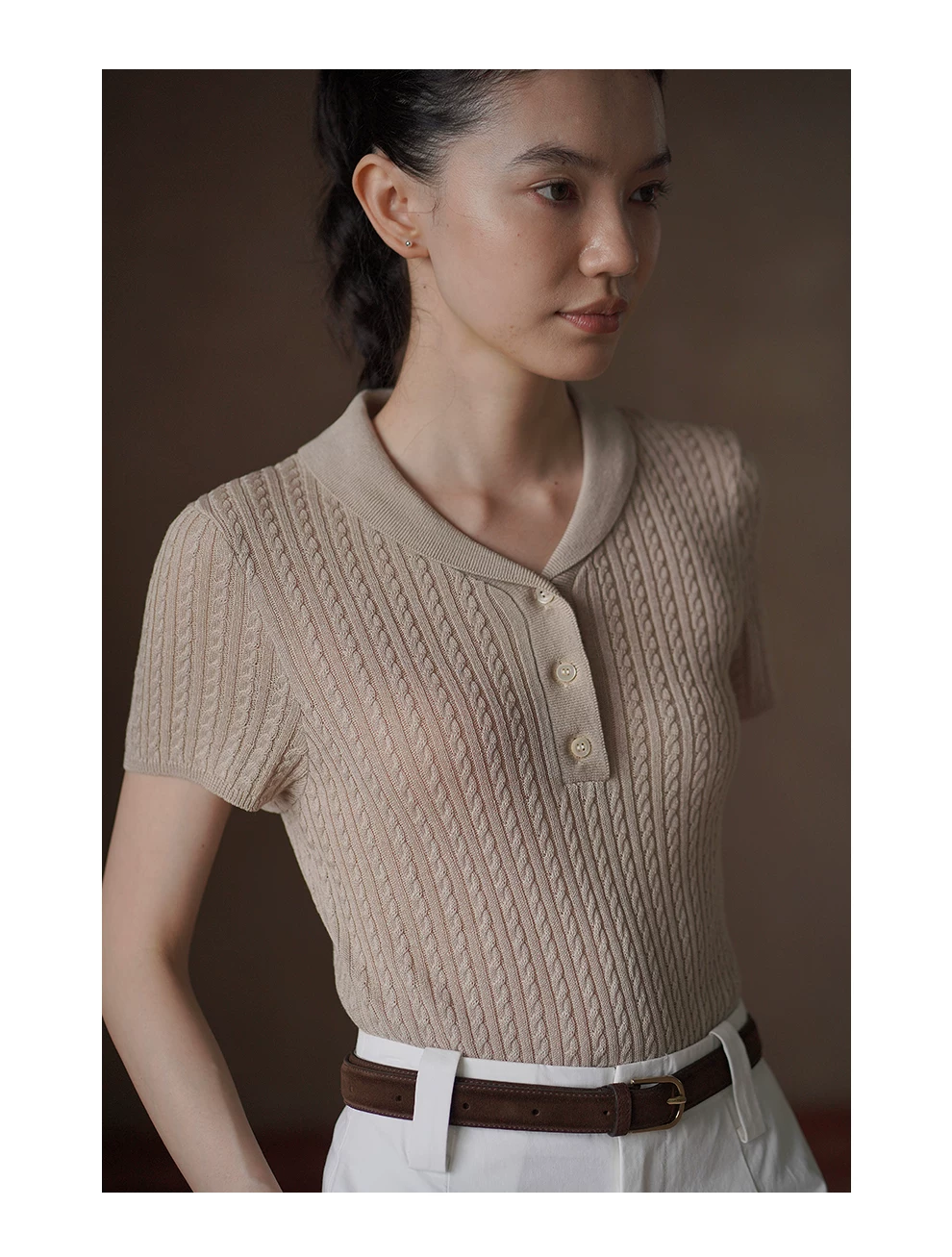 中古感精緻老錢絞花針織萊賽爾亞麻薄款Polo領短袖上衣,中古感精緻老錢絞花針織萊賽爾亞麻薄款Polo領短袖上衣,HBFS1366,中古感精緻老錢絞花針織萊賽爾亞麻薄款Polo領短袖上衣,復古簡約,精緻百搭