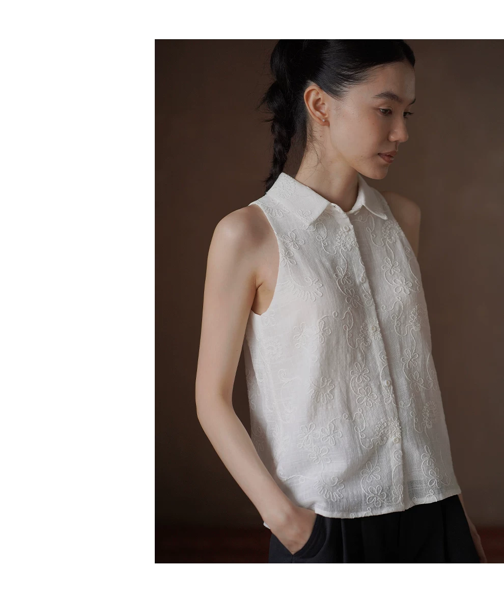 立體精緻藤蔓刺繡上衣高支100棉掛脖翻領無袖顯瘦襯衫女,立體精緻藤蔓刺繡上衣高支100棉掛脖翻領無袖顯瘦襯衫女,HBFS1373,立體精緻藤蔓刺繡上衣高支100棉掛脖翻領無袖顯瘦襯衫女,精緻氣質,立體刺繡
