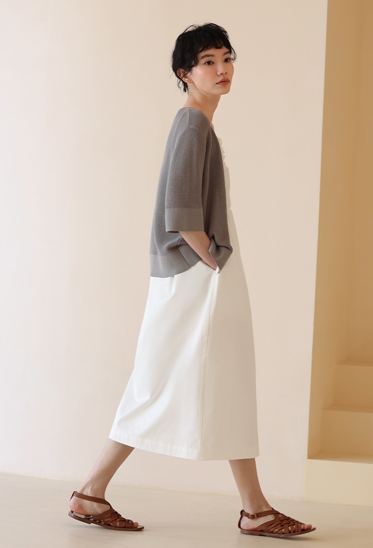 少女心事減齡重工打攬設計內搭吊帶百搭連身裙洋裝,長洋裝,輕奢,百搭,白色,法式甜美