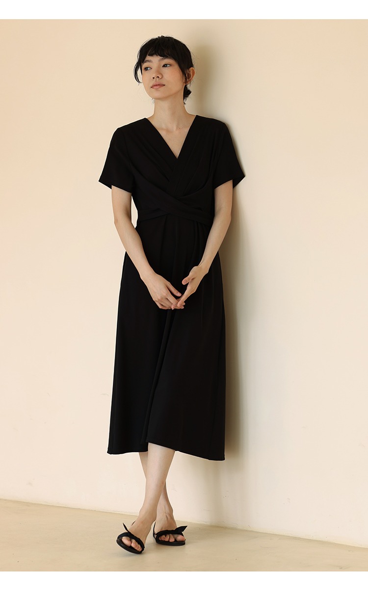 巴黎神女纏繞式彈力收腰好比例顯瘦V領連身裙洋裝,性感,時尚,清新,浪漫,洋裝