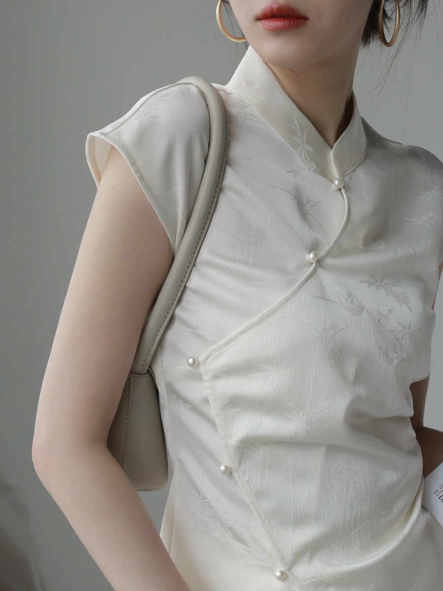 新品中式提花立領盤扣小衫女設計感修身顯瘦上衣