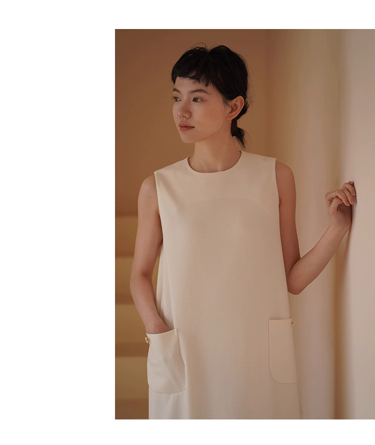 冰鹽與琥珀洋裝氣質簡約法式寬鬆顯瘦無袖通勤裙女