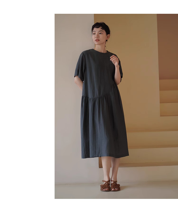 青藤蔓少女感洋裝不對稱分割裙擺設計感寬鬆顯瘦裙子