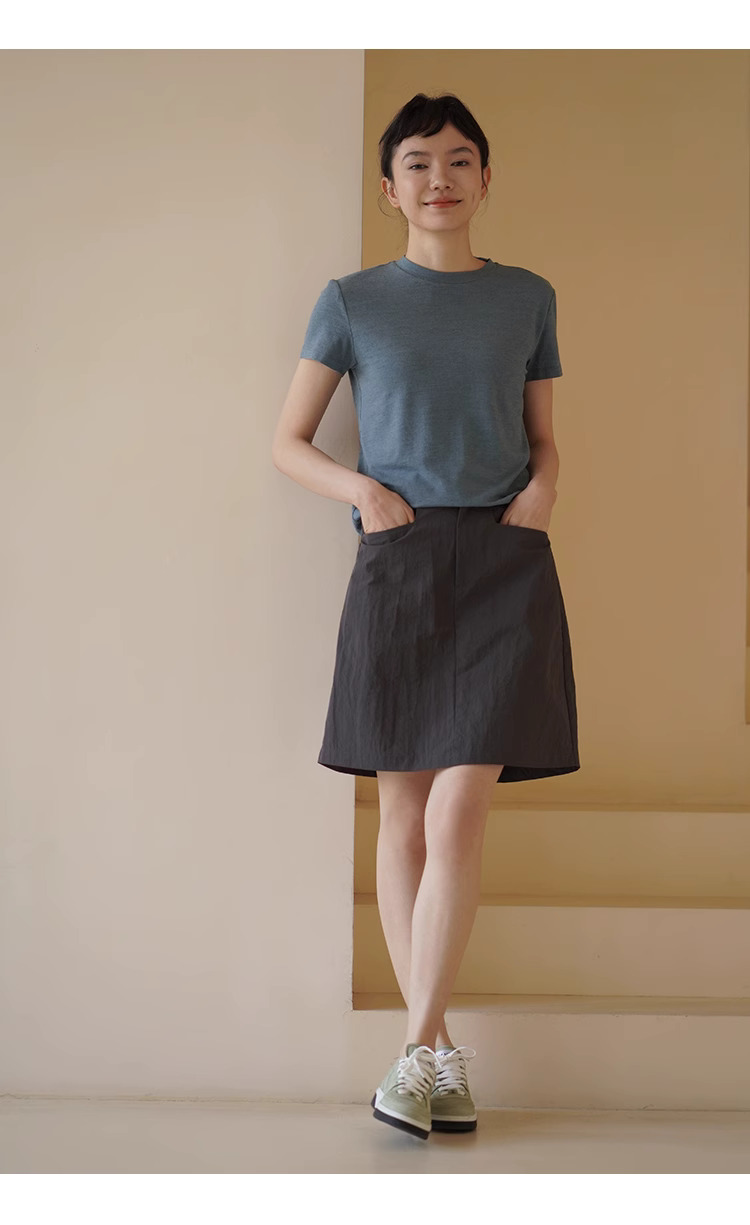 戶外感山系挺括裙子A字輪廓小個子高腰顯瘦遮肉半身裙女