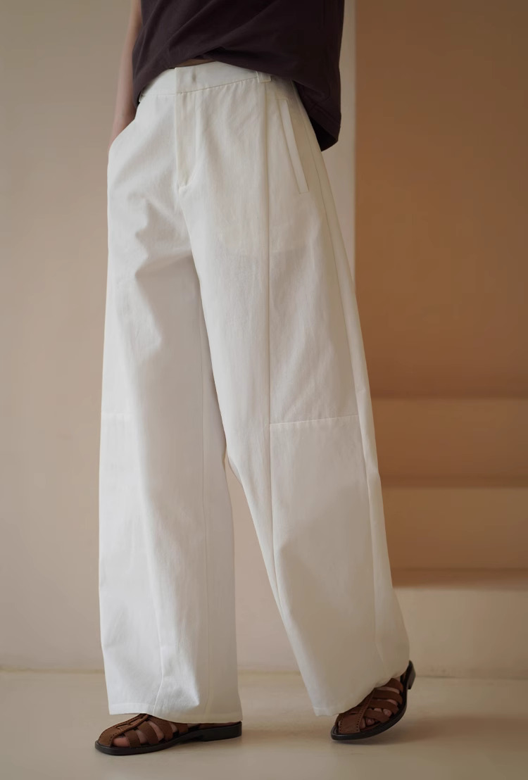 百搭基因立體剪裁分割直筒寬鬆版型高腰闊腿休閒長褲女